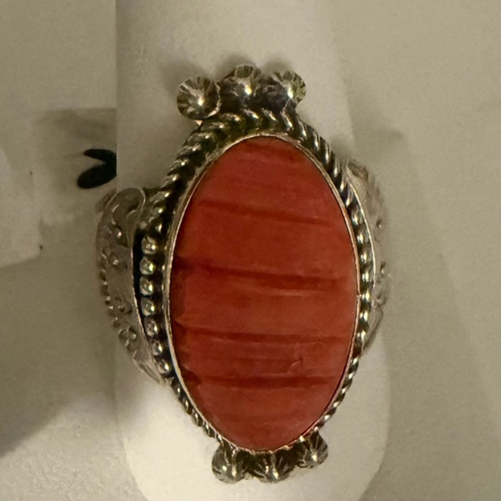 Stunning Silver and Coral Women's Ring 925 Silver